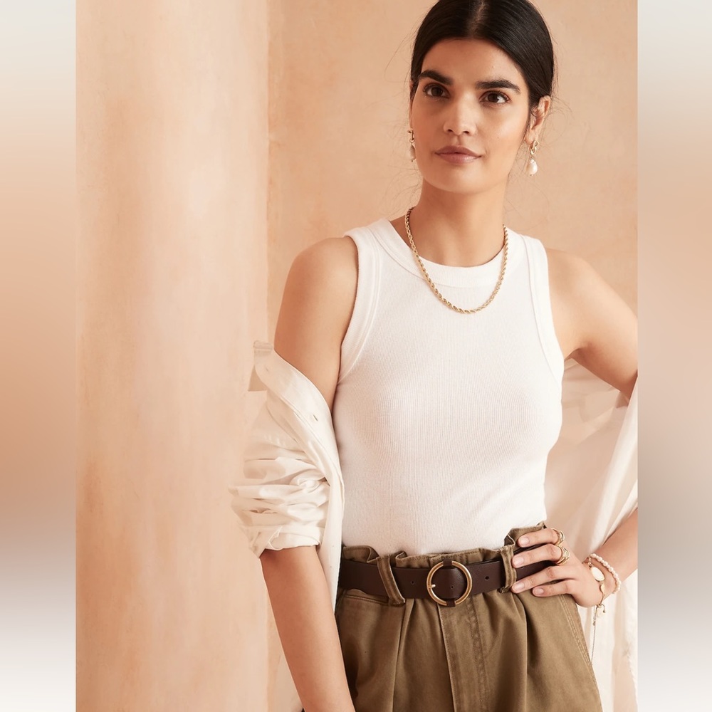 NWT BANANA REPUBLIC FULL LENGTH RIBBED RACER TANK MEDIUM WHITE